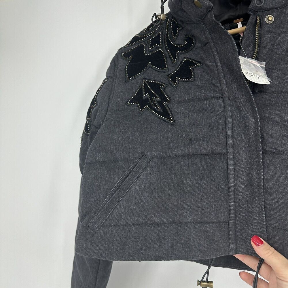 Free People Fleur De Lis Denim Puffer Jacket Size S - Picture 8 of 9
